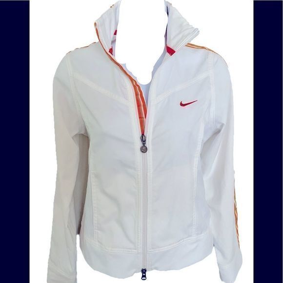 Nike Jackets & Blazers - Nike Tennis Zip Jacket - XS white /orange striped , polyester ,
